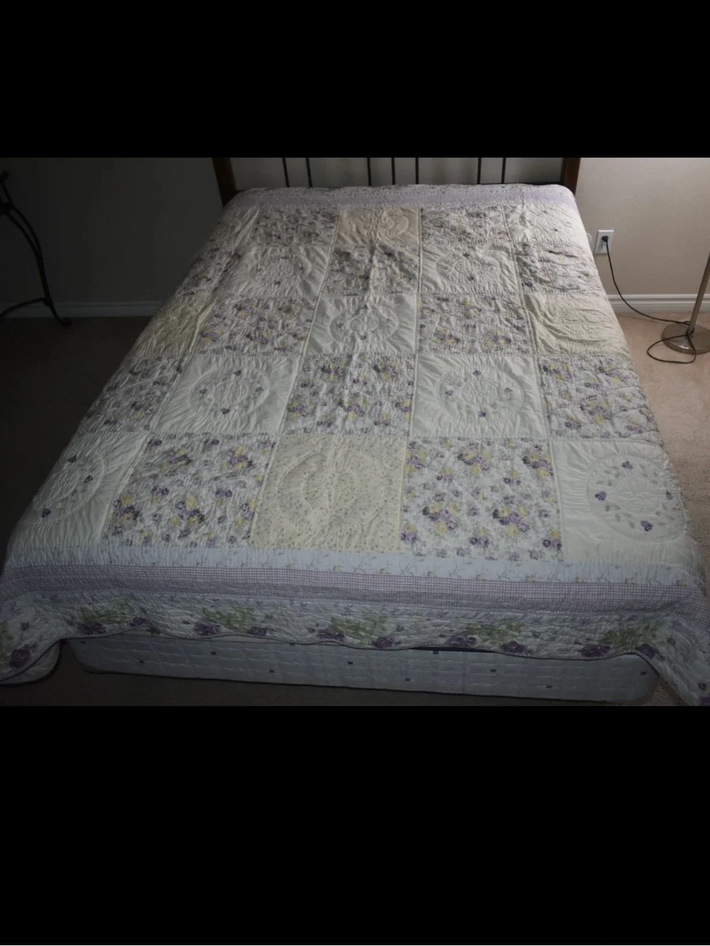 Vintage Quilt Full Queen Blanket Floral Flower embroidered Beads Country Cottage